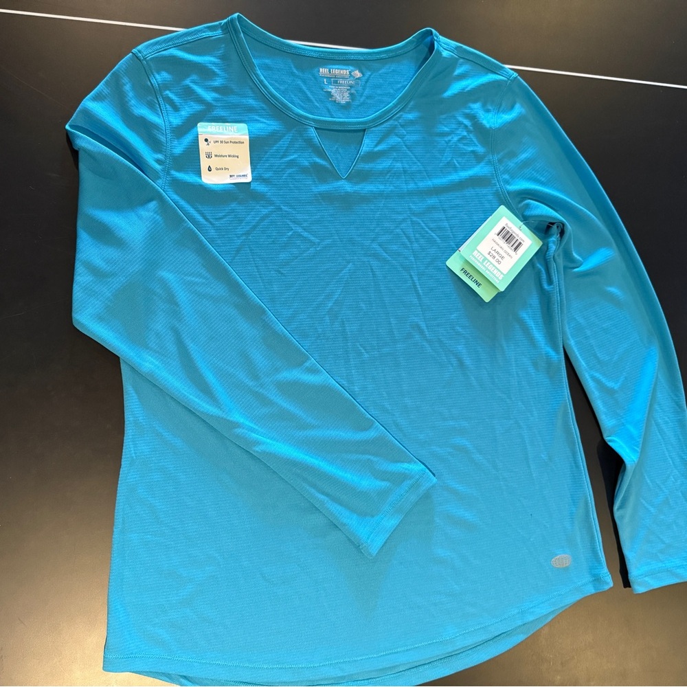 NWT Reel Legends Women's Fishing Shirt Large Hawaiian Ocean Aqua Blue